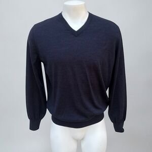 Brunello Cucinelli Sweater 52 US Large Navy Wool Cashmere V-Neck Luxury Classic